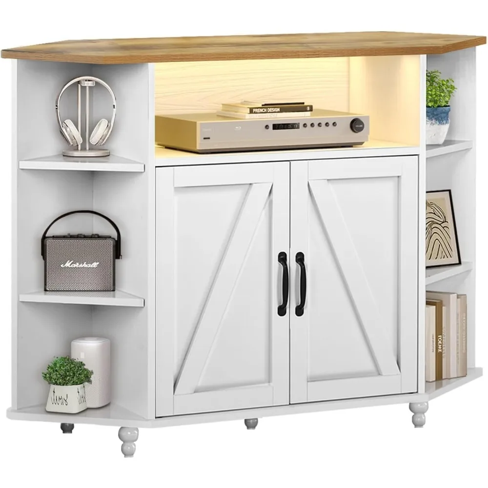 Suporte de TV de canto para TV de 50 polegadas, centro de entretenimento de canto com luzes LED e prateleiras ajustáveis