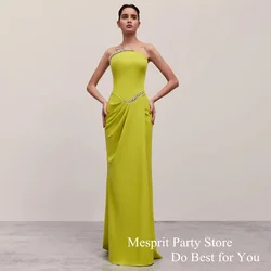 Fasion Saudi Evening Dress 2024 Strapless Sleeveless Crystals Beading Pleat Floor Length Mermaid Party Gown Arabic Prom Dresses