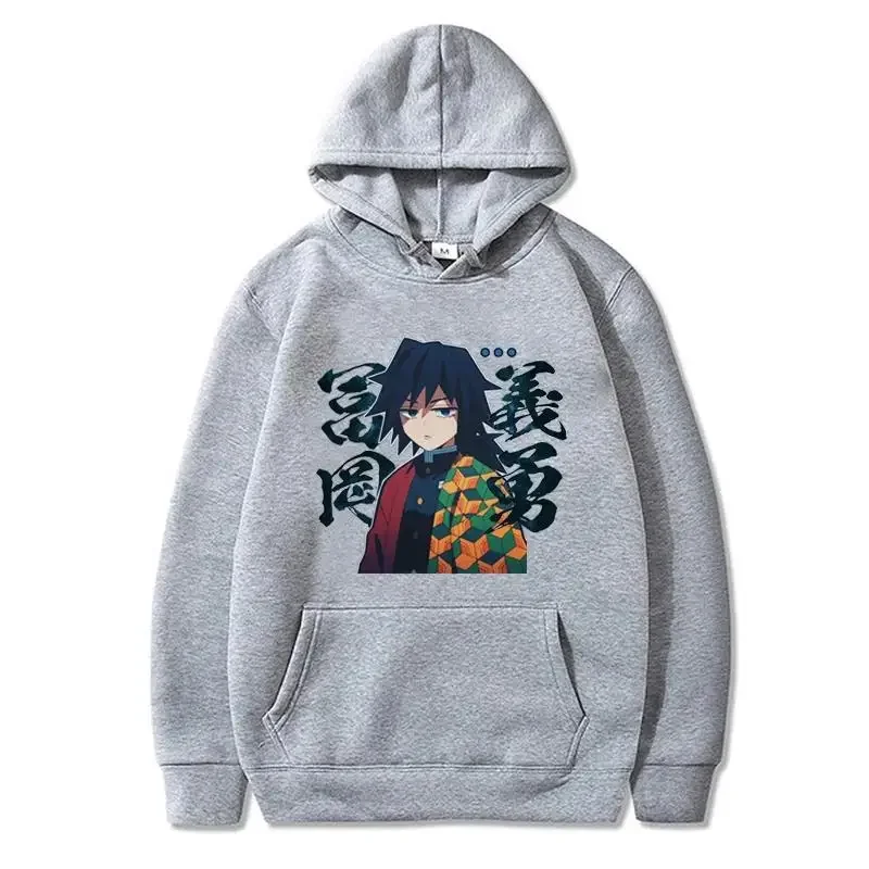 Japanischer Anime Demon Slayer Tomioka Giyuu Muster bedruckter Herren-Hoodie mit langen Ärmeln, Streetwear, Unisex