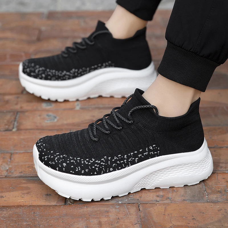Wide Toe Running Shoes Unisex Walking Shoes Breathable Knit Platform Sneakers For Men Women Outdoor Non-slip Men's Sports Shoes