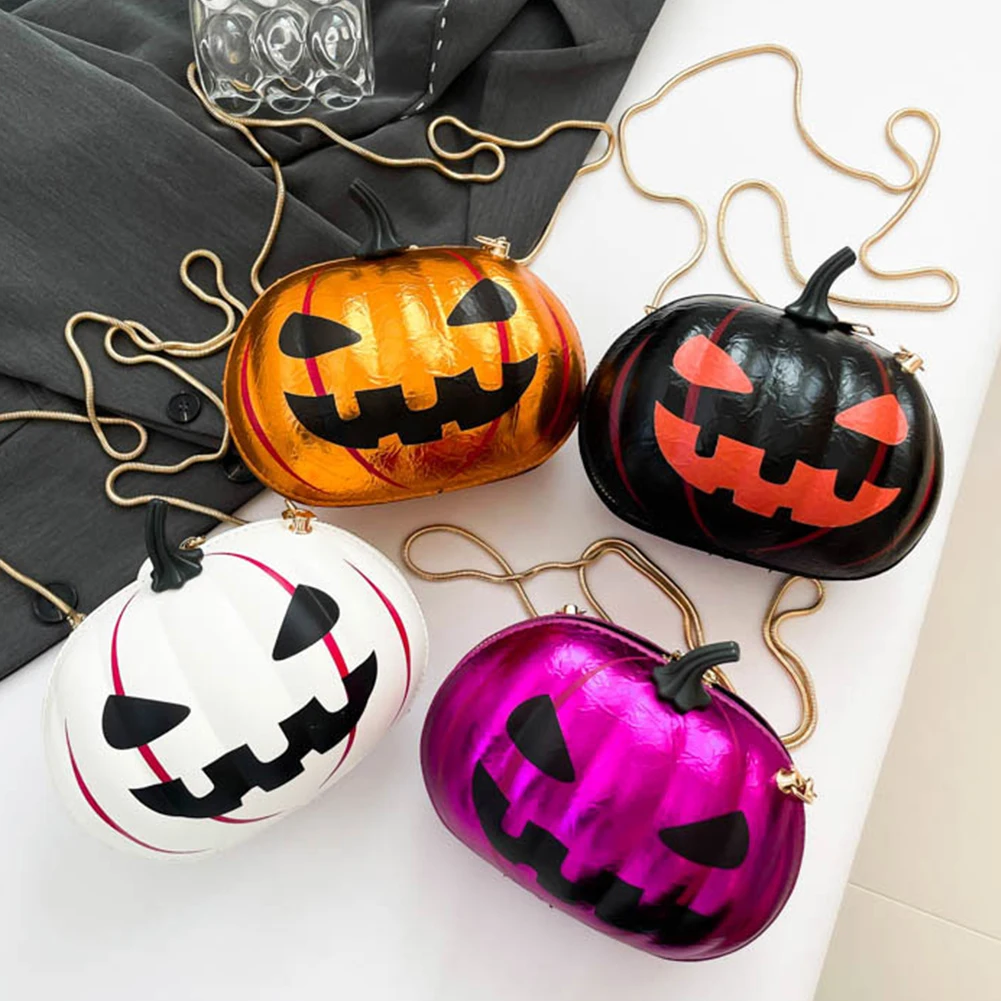 Halloween Funny Pumpkin Chain Shoulder Bag PU Leather Women's Personalized Crossbody Bag Novelty 3D Sling Purse Creative Satchel