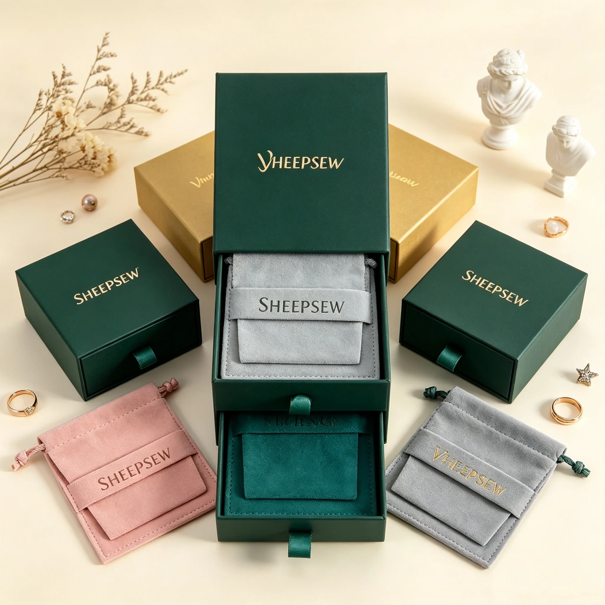 SHEEPSEW 24/50/100Pcs Custom Logo 8x8x1.7cm Black Cardboard Sliding Drawer Jewelry Storage Box, Jewellery Gift Packaging Box wit