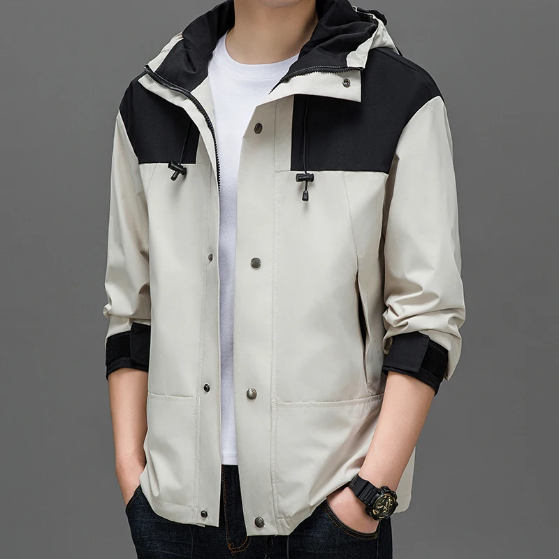 Stylish Men Leisure Hooded Jackets White Beige Khaki Black Green Pink Cosy Coat Male Daily Outerwear Spring Autumn Clothes 2024