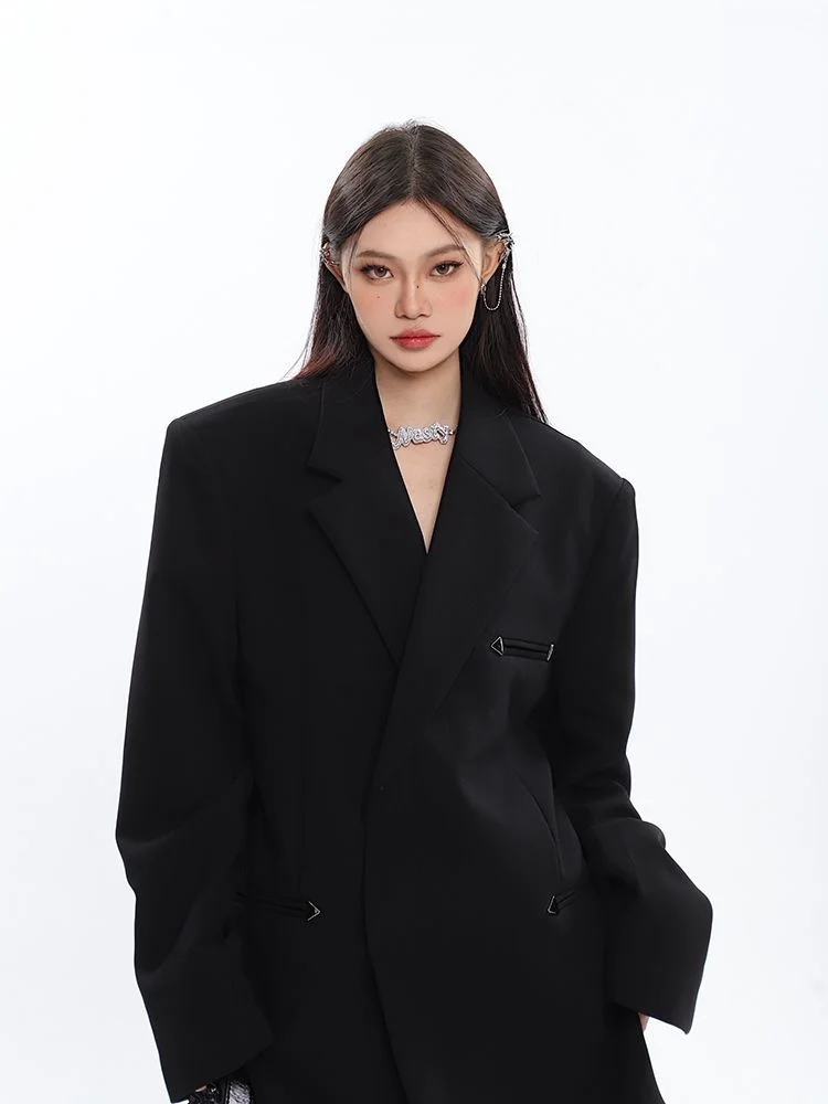 Women's Black Oversize Loose Blazer Fashion Y2k 2000s Vintage Suit Coat Y2k 2000s Vintage Outerwear for Women Spring Autumn 2026