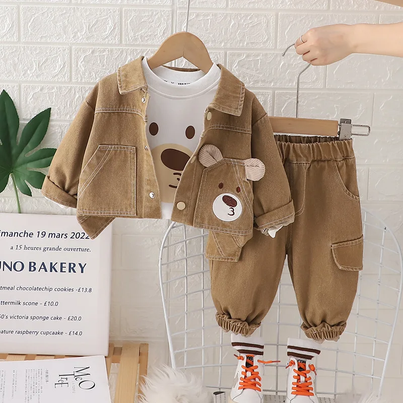 

Toddler Boys Outifts 2024 Baby Boy Fall Clothes Casual Long Sleeve Cardigan Coats + T-shirts + Pants Three Piece Kids Tracksuits