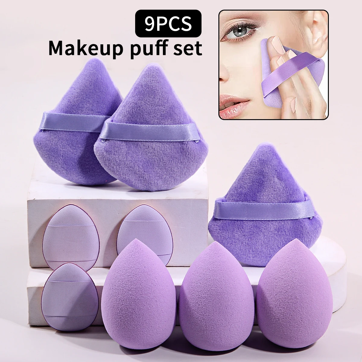9 zestawów gąbeczek do makijażu i puszek do kremu - miękkie gąbeczki do nakładania kremu na palce, trójkątne puszki do makijażu - do codziennych podróży