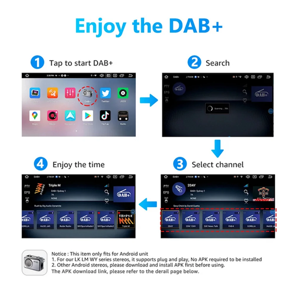 DAB+ Receiver Antenna Aerial Car DAB+ Digital Radio Box Portable Car Radio Antenna Receiver for Android 5.1 and Above Car Radio
