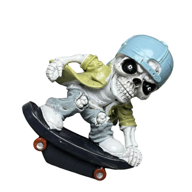 Scheletro divertente con statuetta in resina skateboard Decorazione centrotavola Halloween