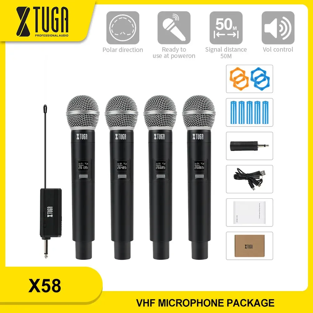 XTUGA X58 Professional Wireless Handheld Microphone with Four Channel Fixed Frequency For Party Karaoke Churches Performance