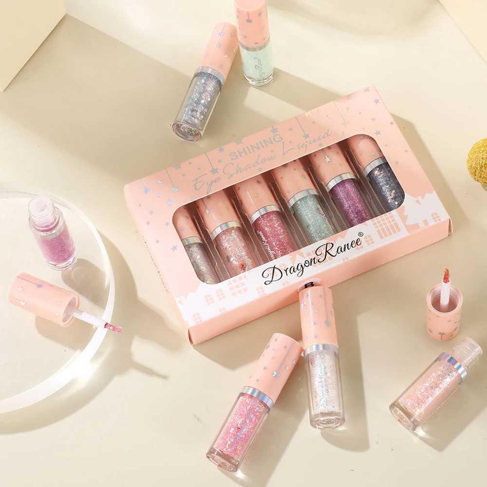 6 ألوان/صندوق السائل بريق ظلال العيون مجموعة عيون ماكياج لامع بيرليسسينت عينيه تألق الترتر مستحضرات التجميل تمييز هلام