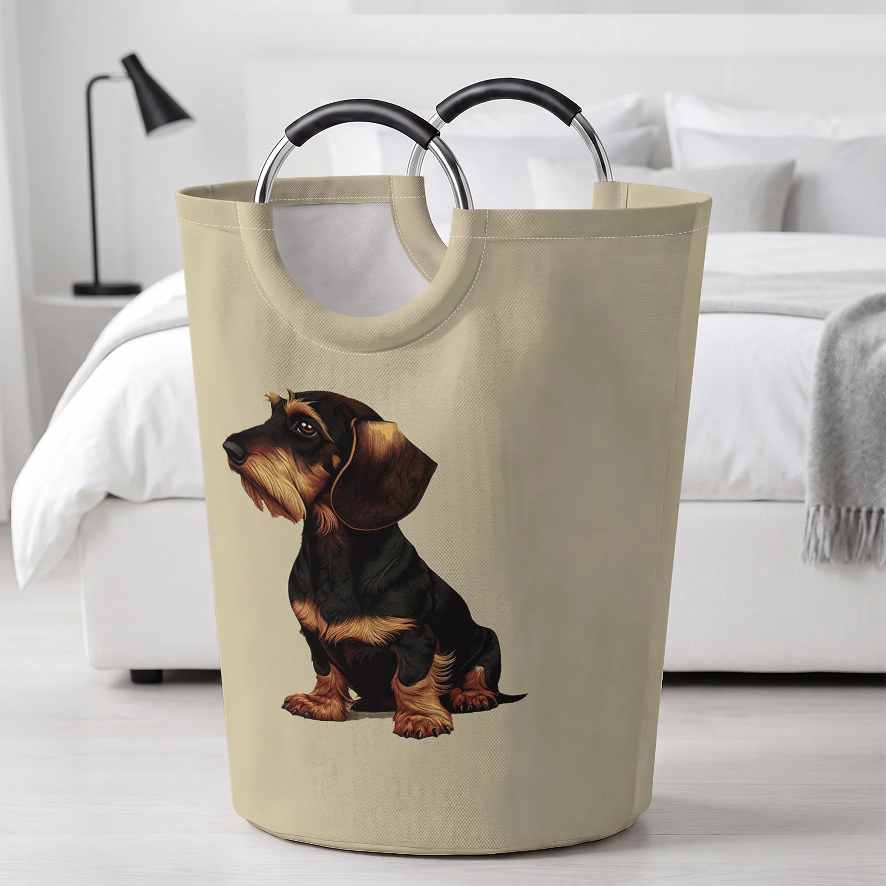 Realistic Wirehaired Dachshund Print Handheld Storage Basket, For Laundry, Bedroom & Home Sundries Storage