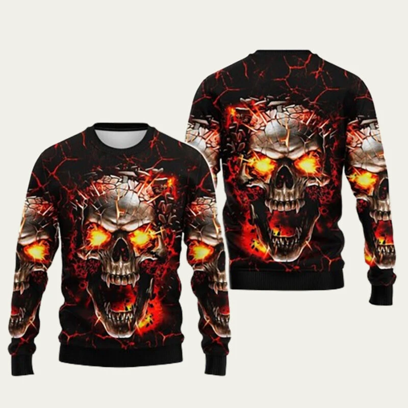 Horror Christmas Sweater Skull Santa Clause 3D Printed Men\'s Crew-Neck Sweatshirt Y2k Unisex Casual New Pullover Mens Streetwear