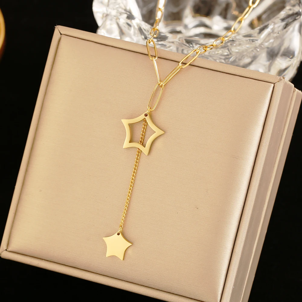 316L Stainless steel Cute Shiny Star Choker Drop Charm Necklaces Charming Woman Wedding Party Birthday Jewelry qift