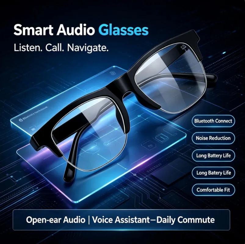 Smart Audio Glasses Bluetooth Hands-Free Call Open Ear Music Headphones Anti-Blue Light Eyeglasses For Men Women