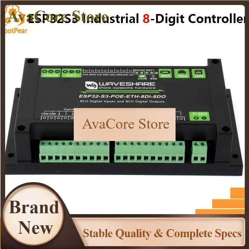 AvaCoreESP32-S3 산업용 8채널 컨트롤러 (WiFi, 블루투스, CAN, IoT, RS485 및 RJ45 ETH POE 지원) :ESP32-S3-POE-ETH-8DI-8DO