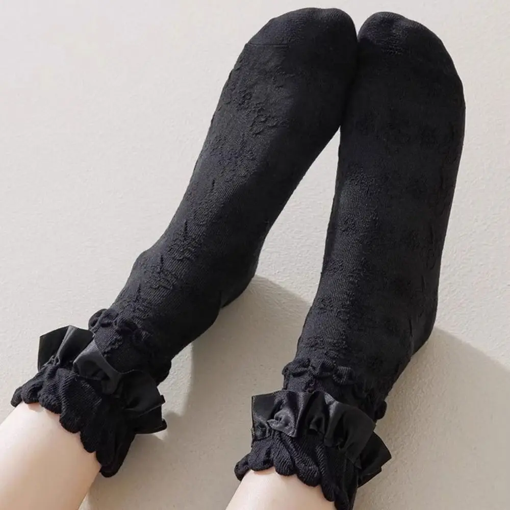 Cute Lolita Stockings Black White Breathable Women's Short Socks Comfortable Elastic Lace-trimmed Stockings For Women Girls