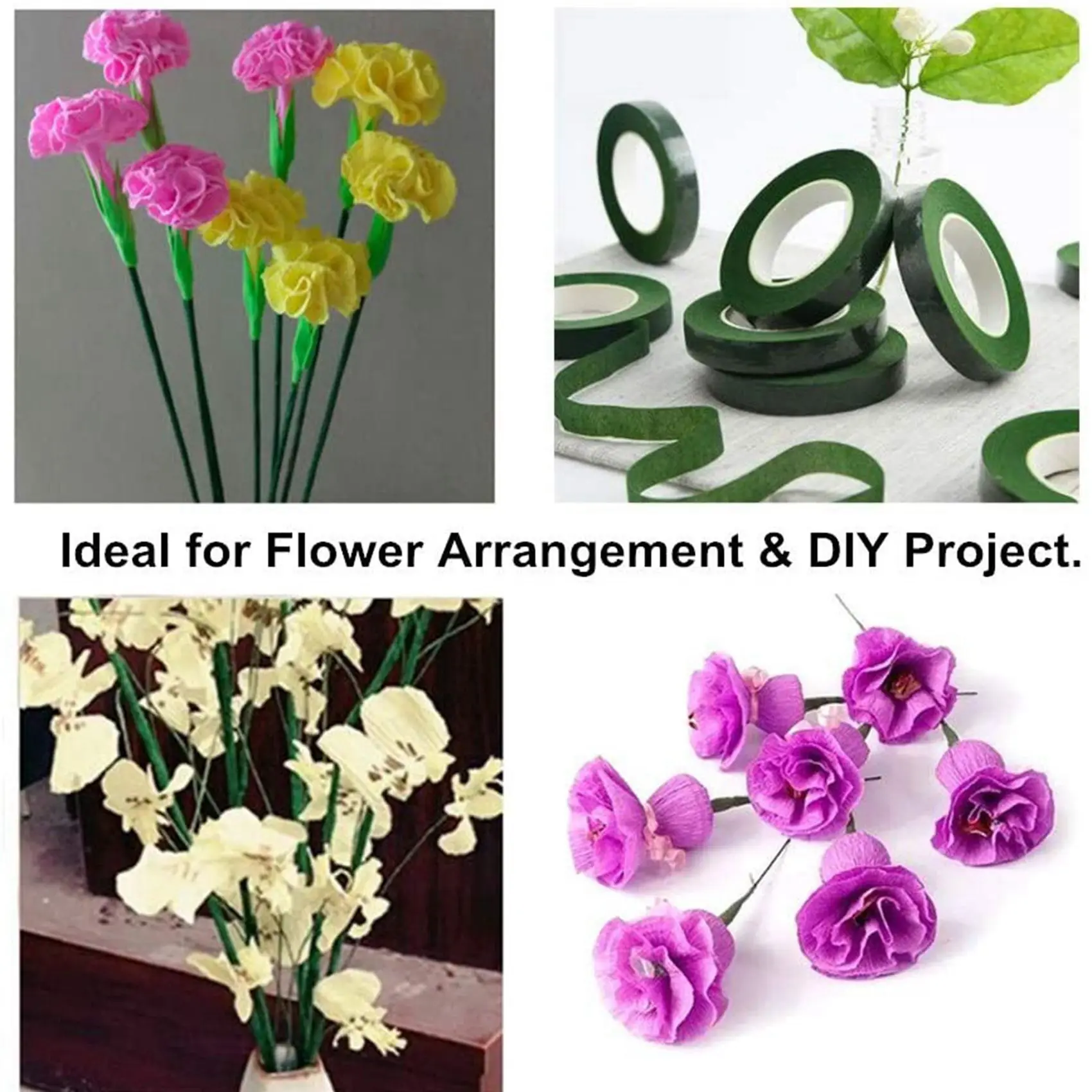 A7THK-72 Rolls Floral Tape Florist Paper Stem Wrap Tape For Bouquet Stem Wrapping Floral Arrangement(1/2 Inch X 30 Yards)