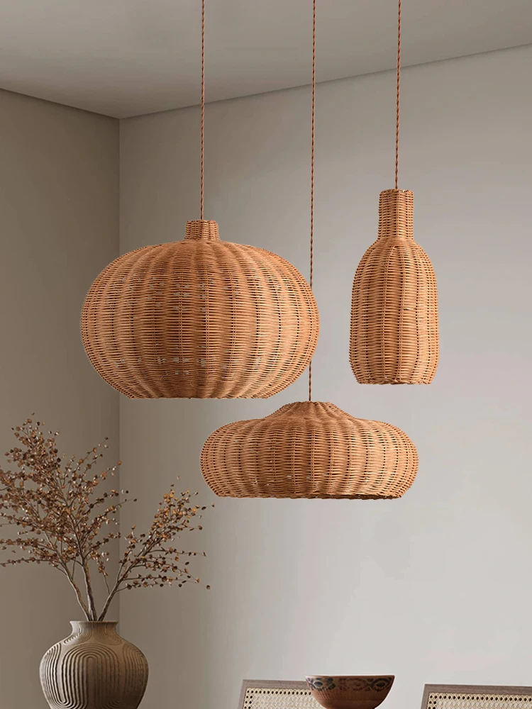 

Rattan art restaurant teahouse chandelier Japanese creative simple home stay bedroom lamp art manual rattan weaving lamp