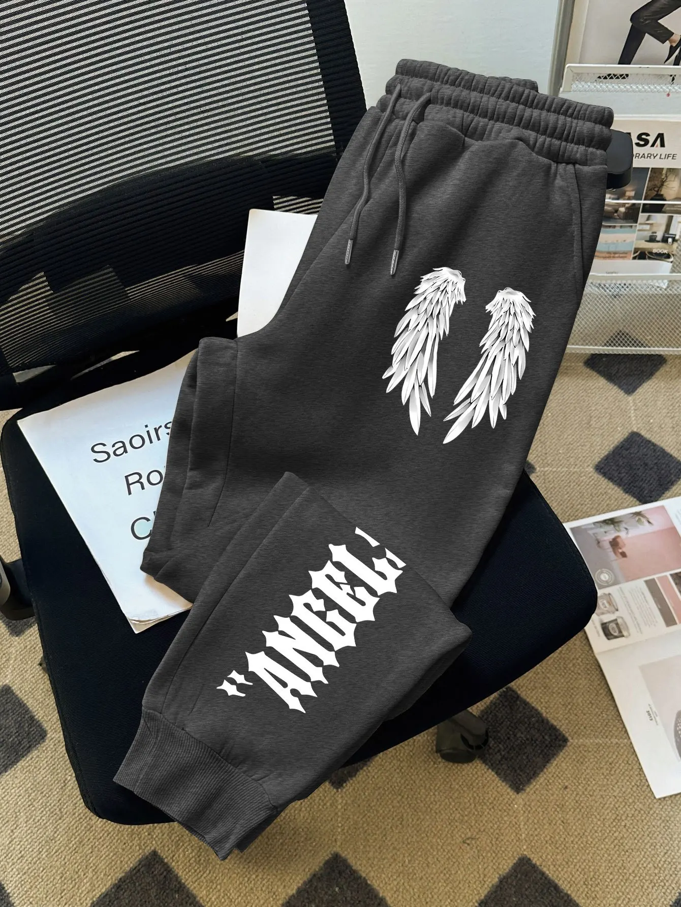 Greek Key Angel Print Fashion Solid Color Versatile Outdoor Sports Fitness Daily Breathable Casual Comfortable Men Sports Pants