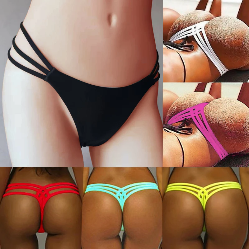 Cross Bandage Thong 2026 Solid Hot Sexy Bikini Bottom Women G-String Briefs Swimsuit Hollow Tanga Swimwear Beach swimming trunks
