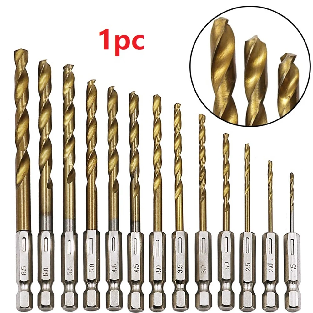 1 Pc HSS High Speed Steel Titanium Coated Drill Bit 1/4 Hex Shank 1.5mm-6.5mm Hexagonal Handle Drill