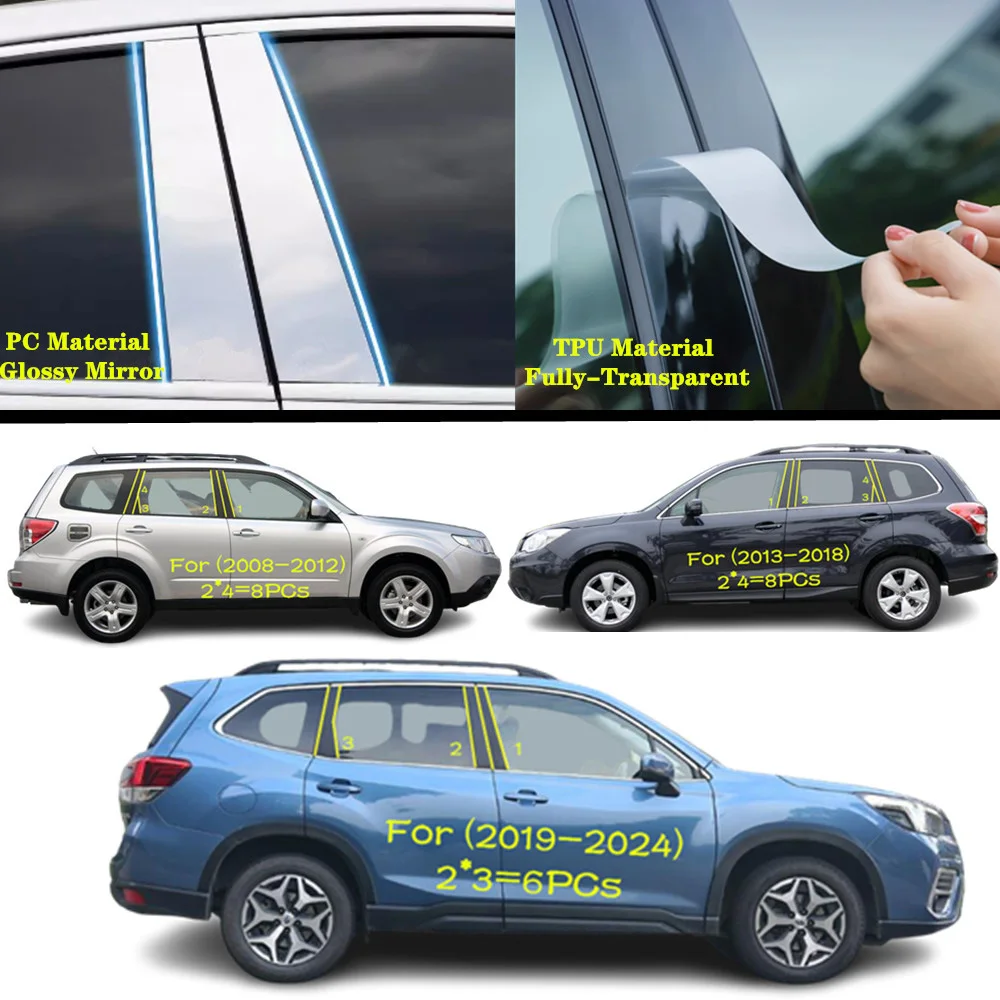 

For Subaru Forester 2008-2013-2019-2024 Car TPU/Glossy Mirror Pillar Post Cover Door Trim Window Molding Sticker Accessories