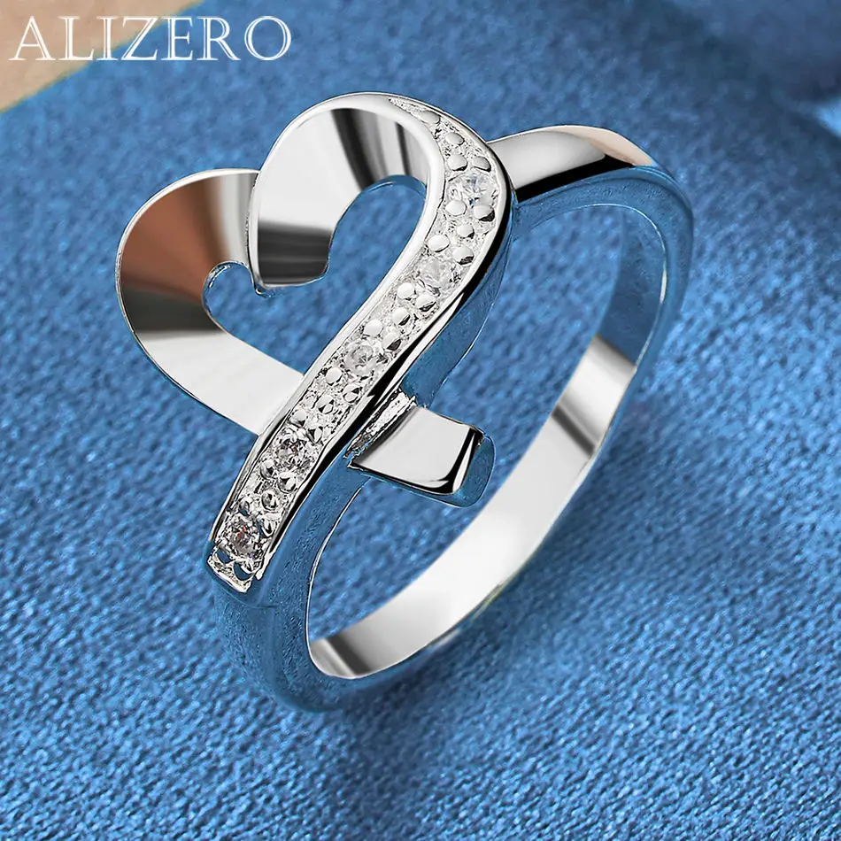 

ALIZERO 925 Sterling Silver Ring With inlay Zircon Heart Design Ring For Women Wedding Band Creative Accessories Charm Jewelry