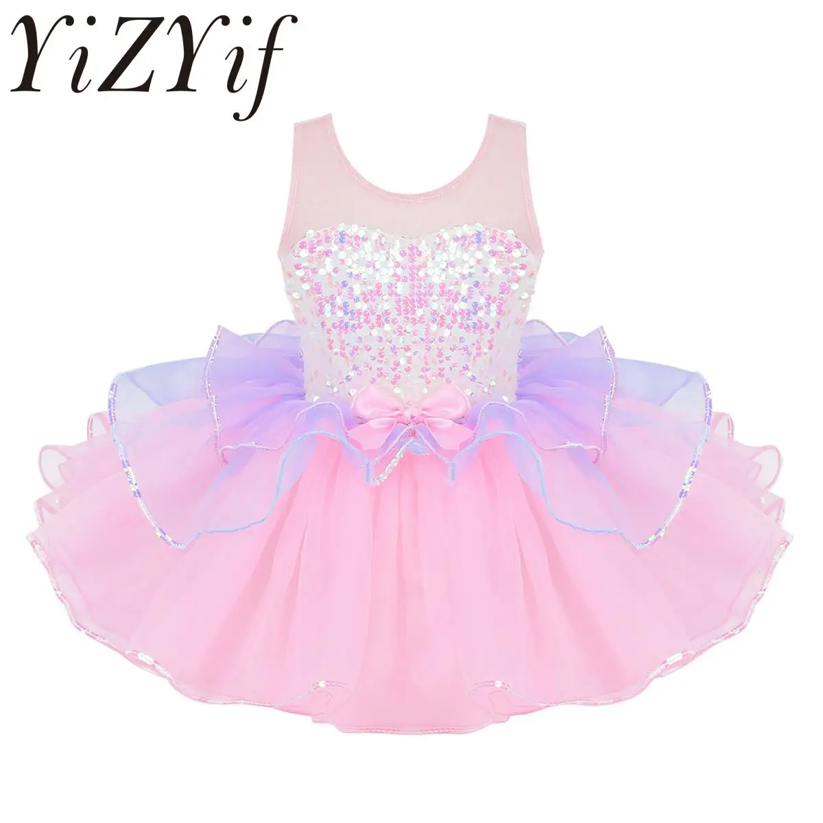 

Kids Girls Shiny Sequins Ballet Dance Tutu Dress Gymnastics Skirted Leotard Dancewear Ballerina Swan Lake Costume