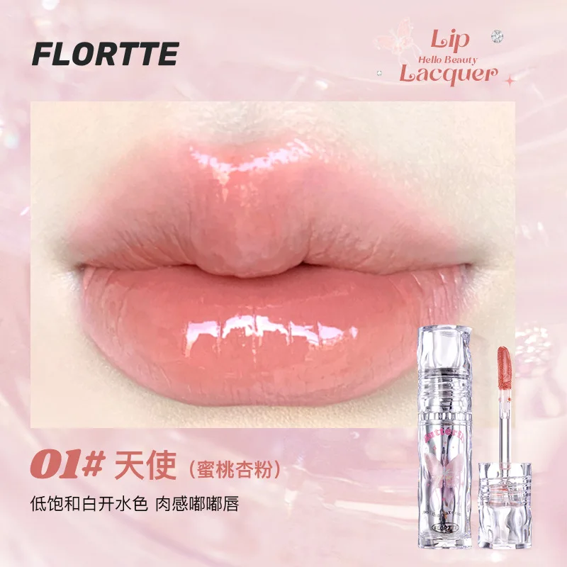 Flortte x verrückte Mädchen Welt und alle Serien Lippen lack wässrigen Glanz Lippenstift Antihaft Spiegel Lippen glasur