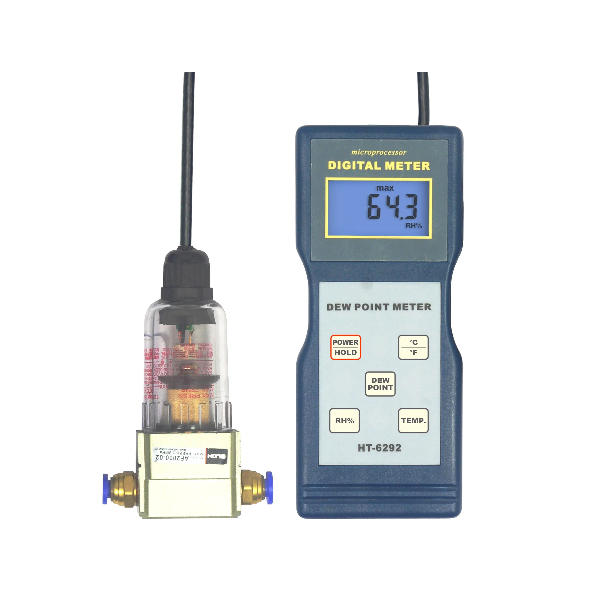 Digital Dew Point Meter, Portable Air Moisture Tester with Temperature & Humidity Sensor for Compressed Air Measurement