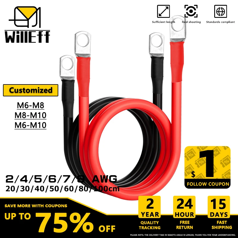 Cable de conexión del inversor de batería de la serie paralela con cable terminal de terminal de terminal de terminal cable de silicona postes positivos y negativos conectar M6 M8