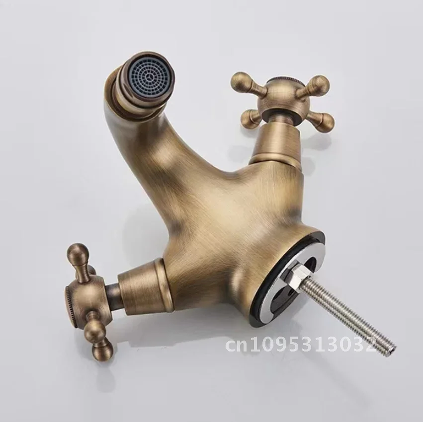 

Gold Bidet Faucet Two Swivel Handles Water Bathroom Water Single Sink Tap Mounted Brass Hole Deck Mixer