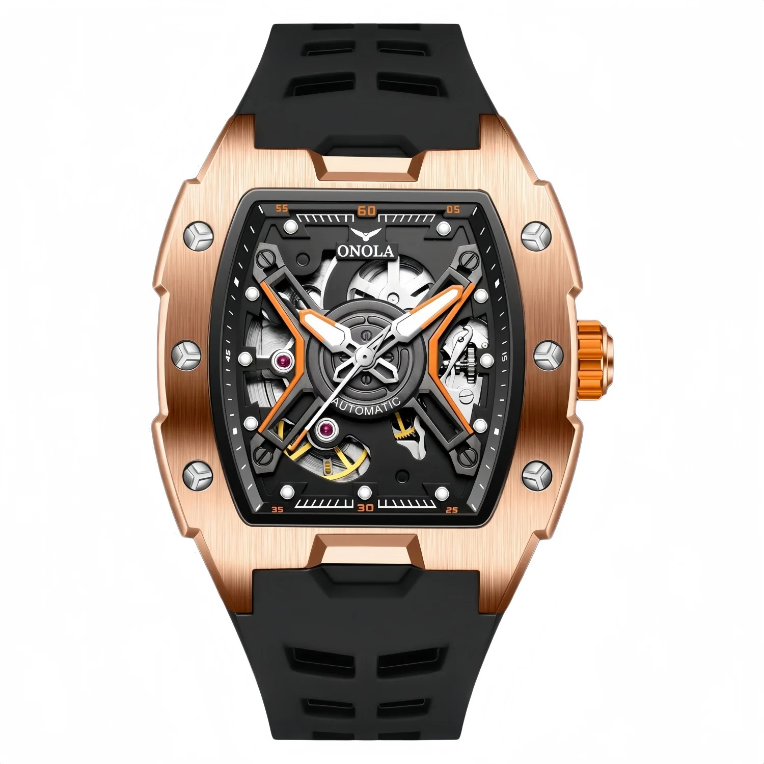 

Fashionable Hollow Wine Barrel Automatic Mechanical Men's Watch Waterproof Silicone Strap Durable Timepiece for Men