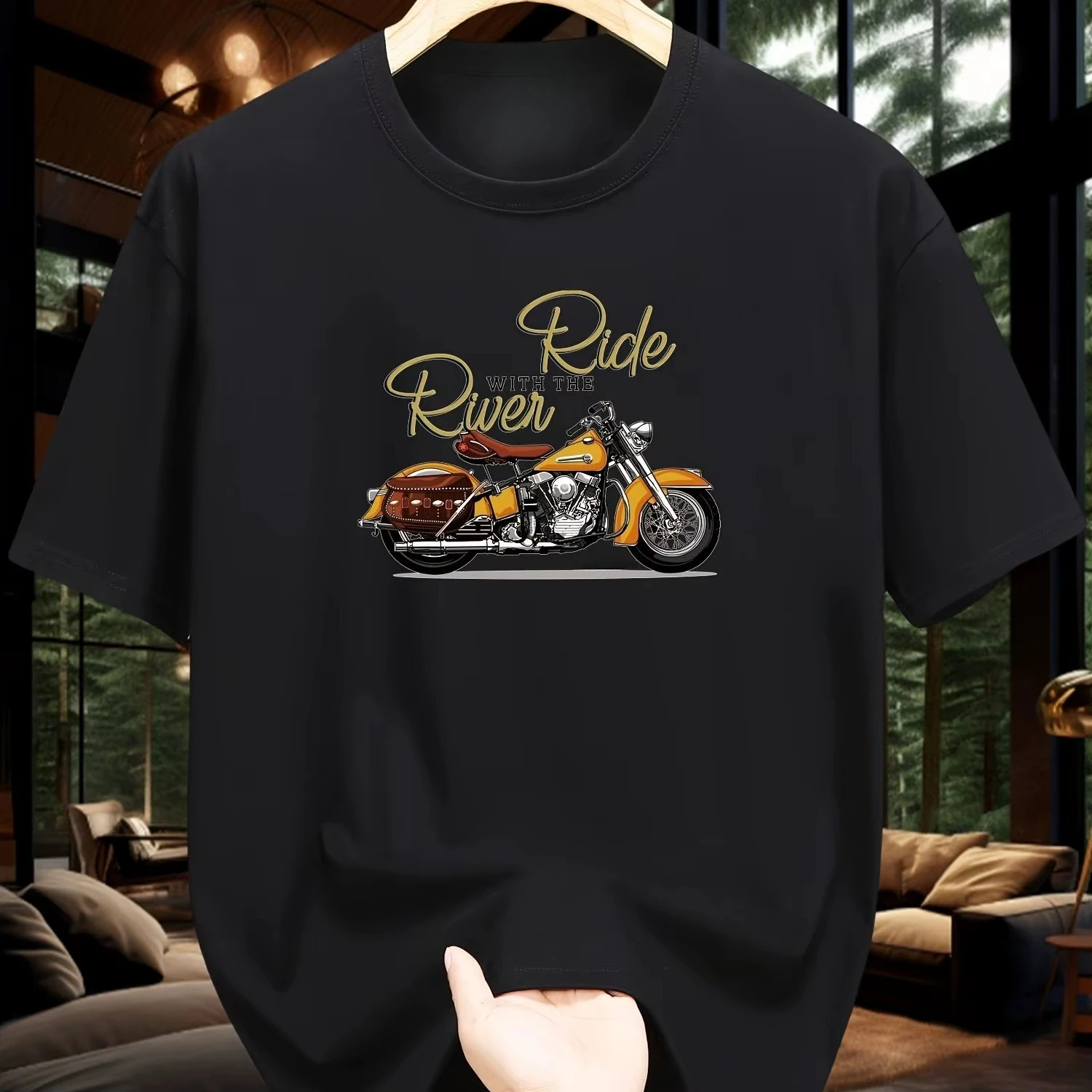 

Men's Summer Pure Cotton Fashionable Casual Loose Classic Motorcycle Pattern Printed Pure Cotton T-shirt