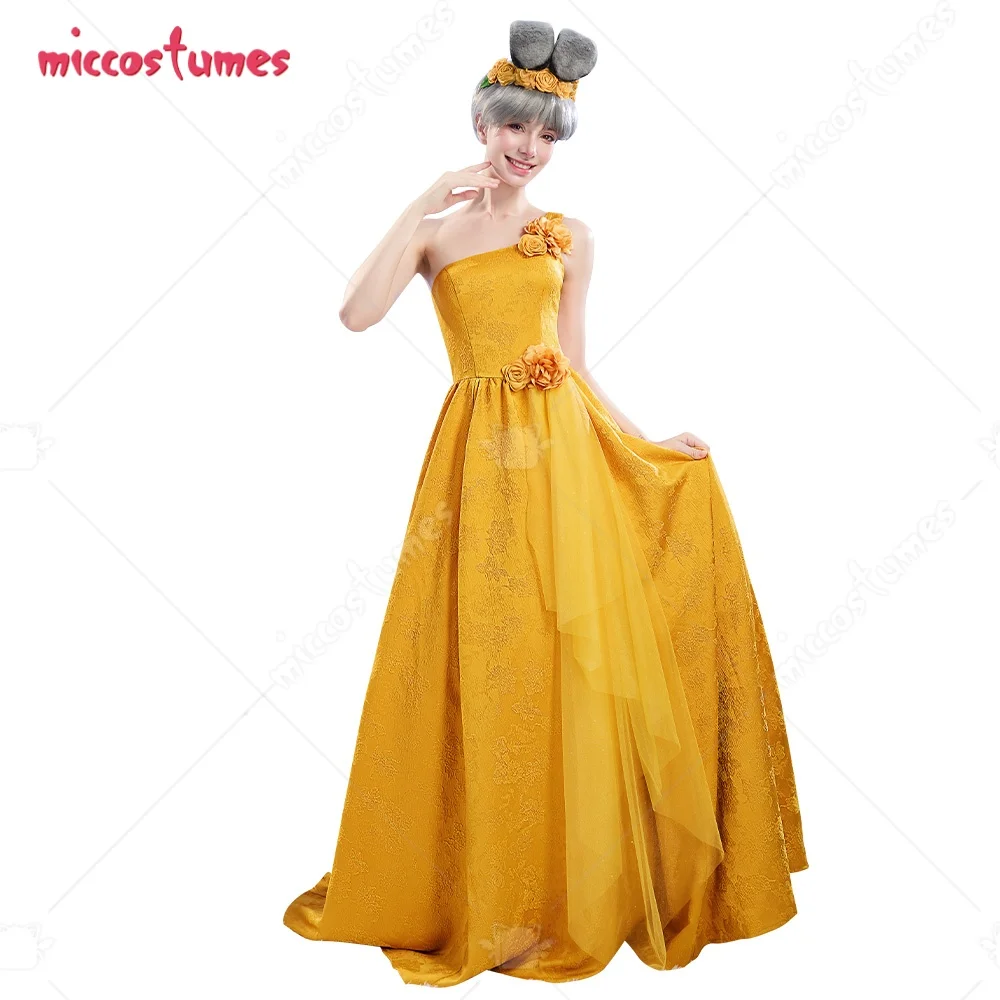 【Ready for Ship】 Miccostumes Women's Rabbit Cosplay Gown Dress Yellow Cosplay Dress with Ear Hairband and Flower Hair Accessory