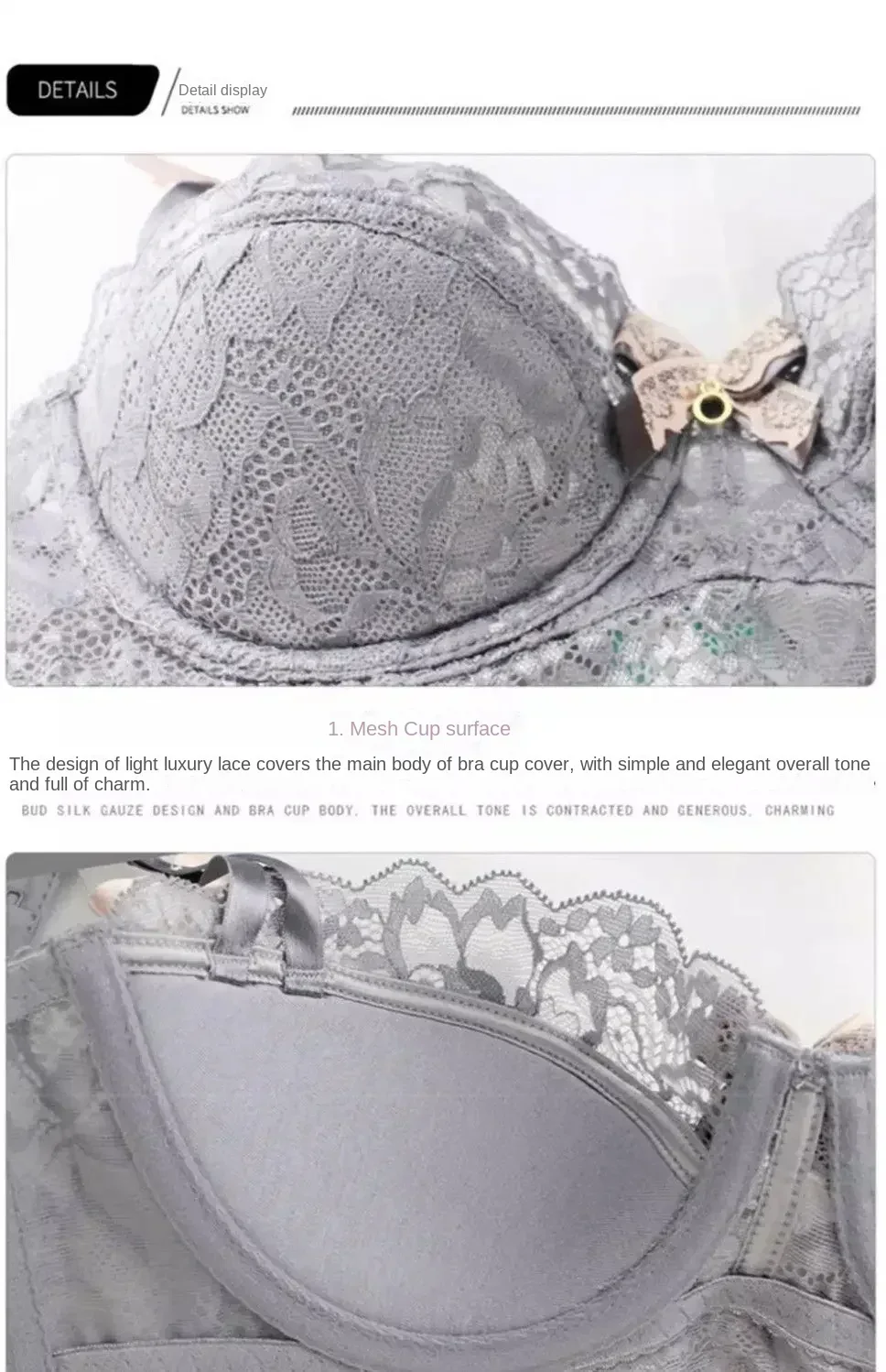 MOYISU Französische, romantische Spitzen-Dessouskollektion, bequem, atmungsaktiv, sinnlich, für 32-38 A B Cup, Push-up-Unterwäsche-Set für Mädchen – Detail 17