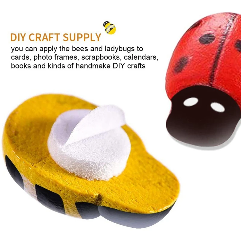 200 ชิ้นไม้ Bees Ladybugs, ไม้ Bumble Bees & Ladybugs สําหรับงานฝีมือ Scrapbooking DIY Party ตกแต่ง