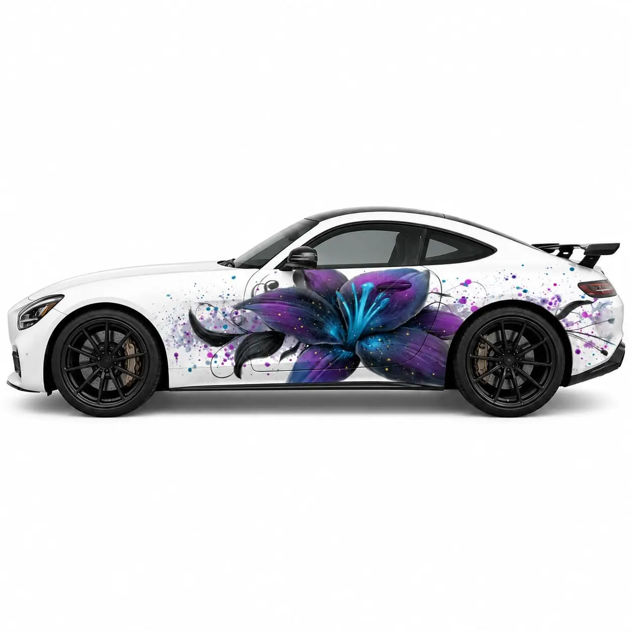 Purple Blue Lily Floral Car Side Vinyl Wrap Decal Sticker