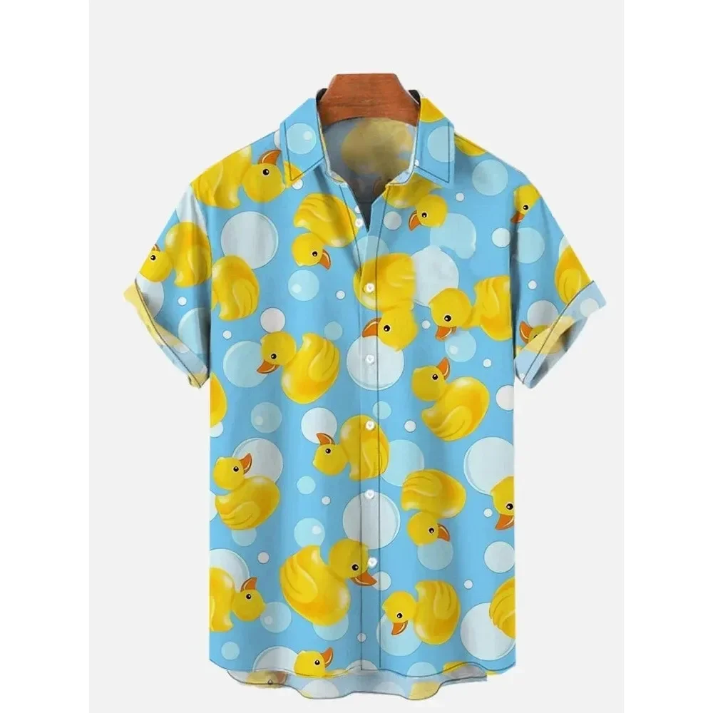 Lovely Duck 3d Print Hawaiian Shirt Men Women Fashion Letter Beach Shirts Animal Blouse Vocation Lapel Camisa Odzież męska