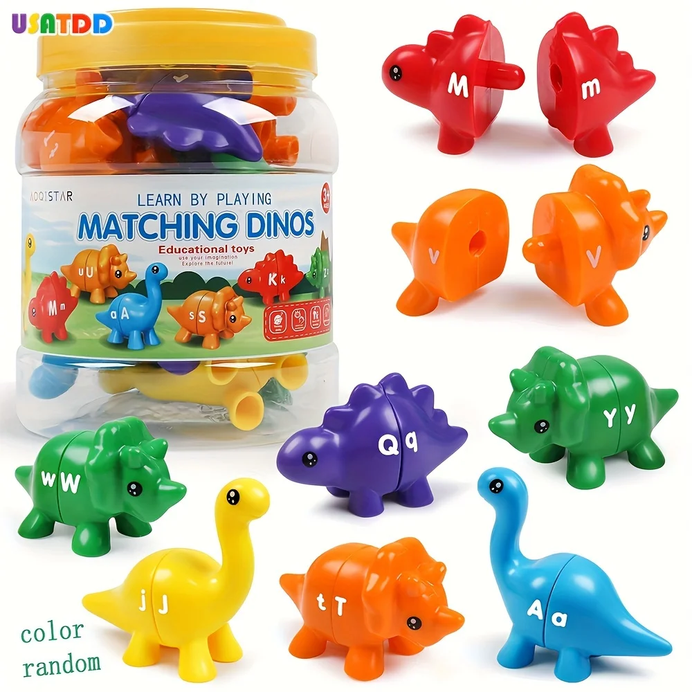 Matching Letters Fine Motor Toy, Double-Sided ABC Dinosaur Alphabet , Uppercase Lowercase, Preschool Montessori Learning Gift