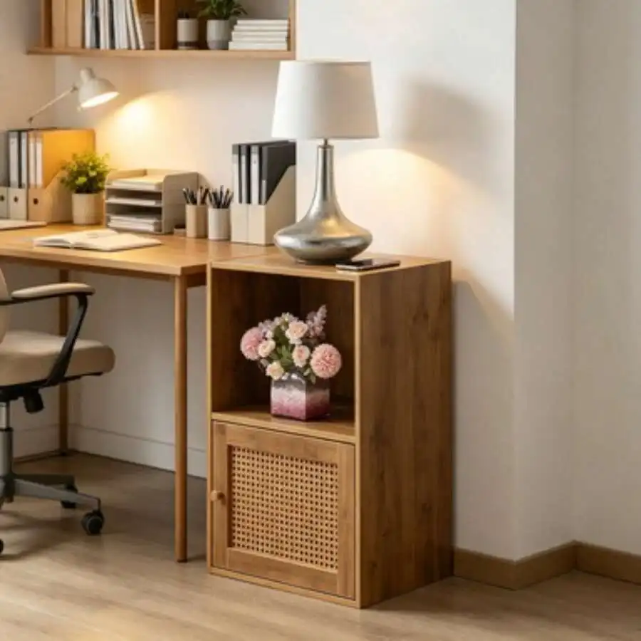 Storage Weave 1 Door Cabinet With Shelf, Brown Autumn Haze/Beige Barley
