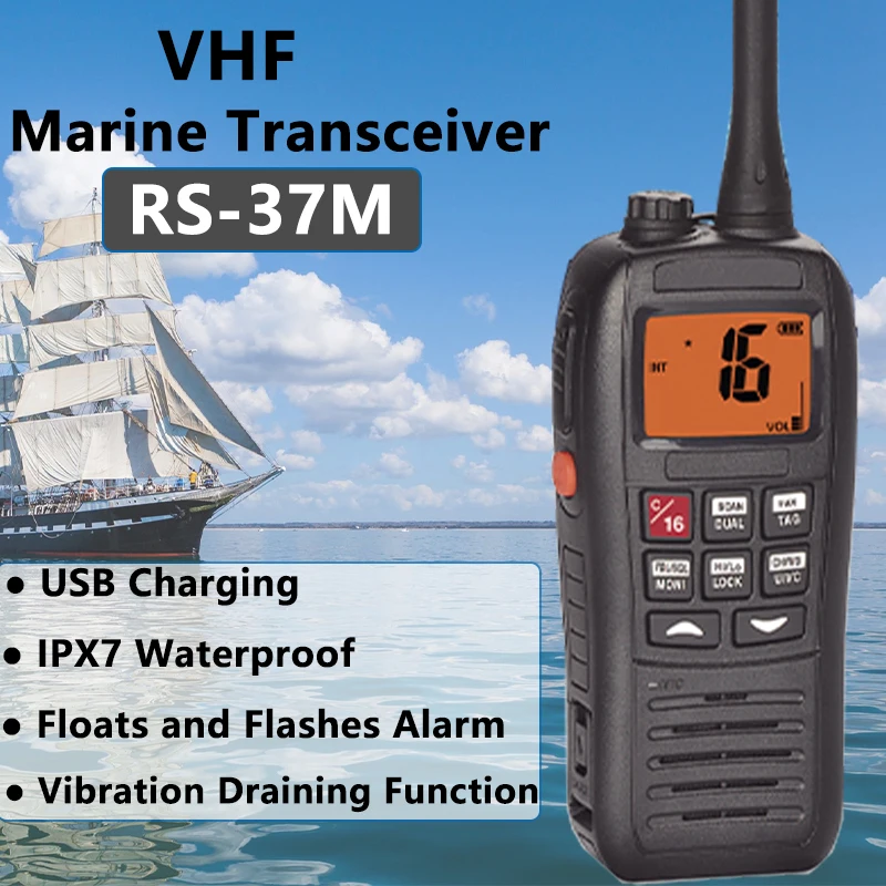 Recent RS-37M Walkie Talkie IPX7 Waterproof VHF Marine Transceiver USB Charging Interphone Rechargeable 5W Ship Radio Stations