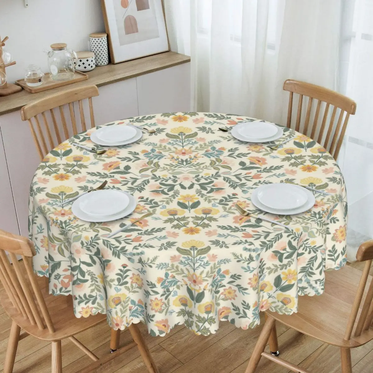 Customized Round Freya In Golden Ember Tablecloth Waterproof Oil-Proof Table Covers 60 inches Table Cloth