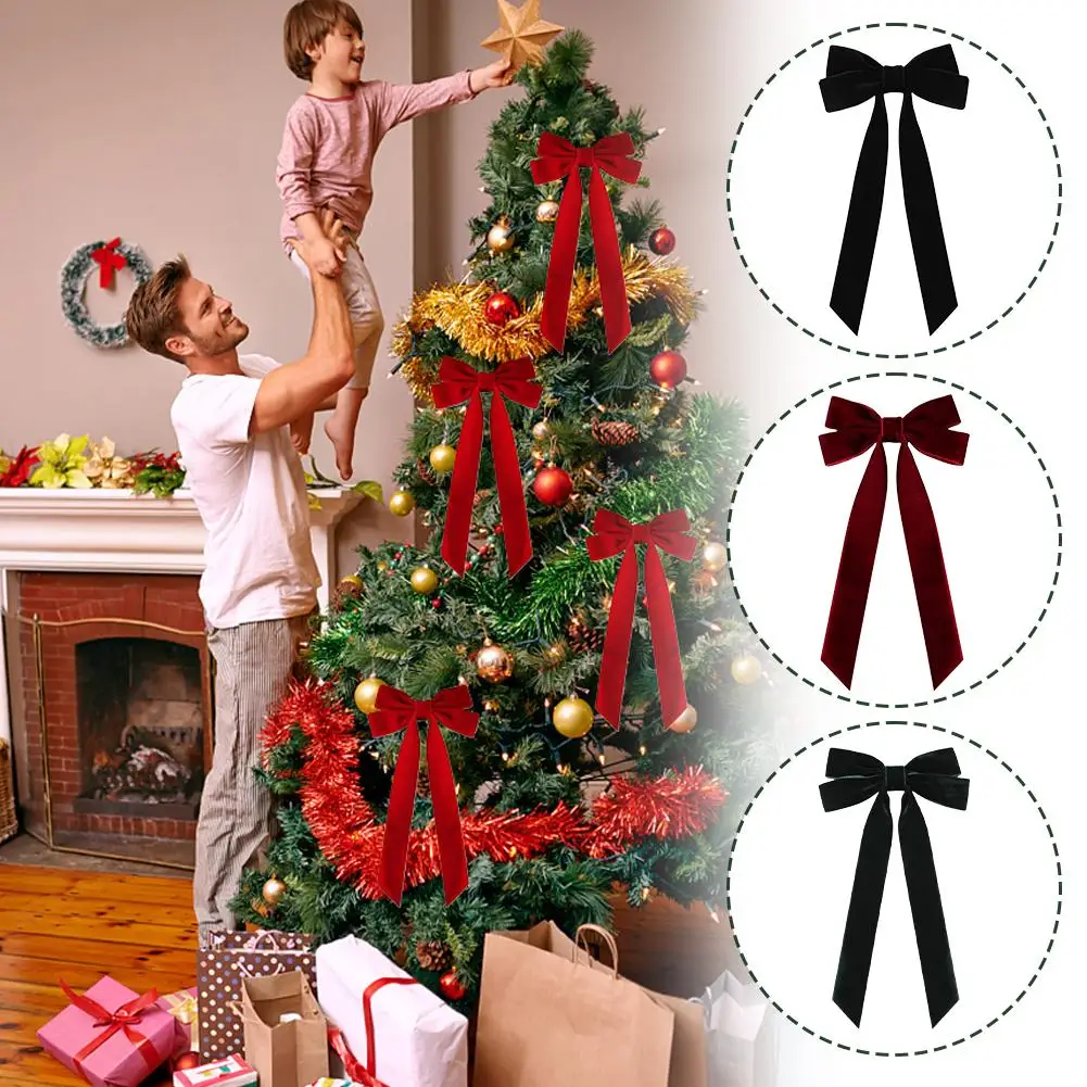 فيونكات عيد الميلاد المخملية خمر DIY شجرة عيد الميلاد الحلي الشريط القوس مع ربطة كابل هدية التفاف الأقواس الديكور #1