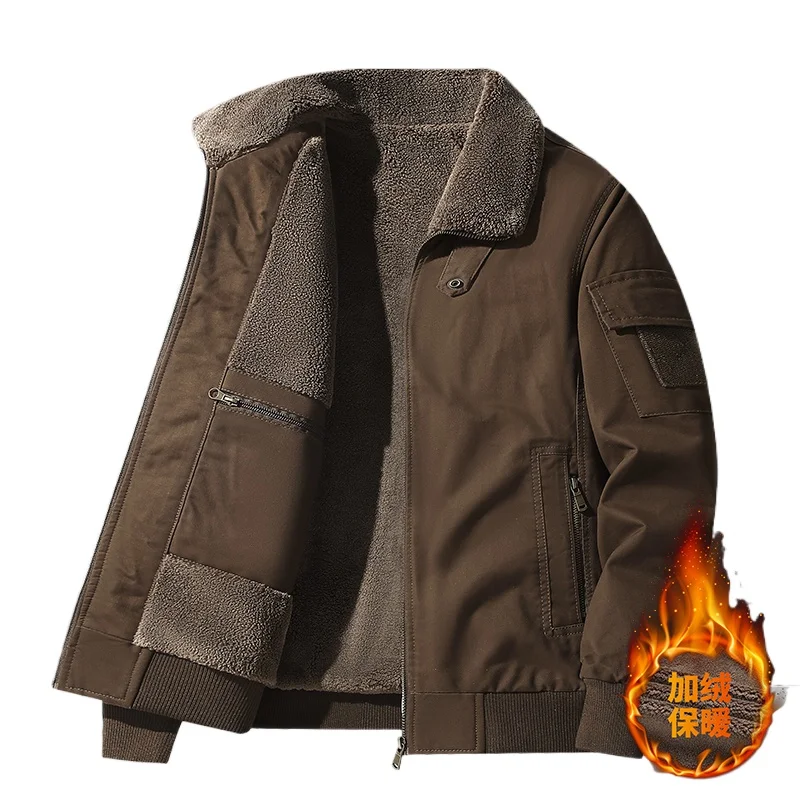 

Korean Fashion High Quality Warm Casual Parka Jackets Men's Winter Plus Velvet Jacket Corduroy Tooling Solid Color Cotton Jacket