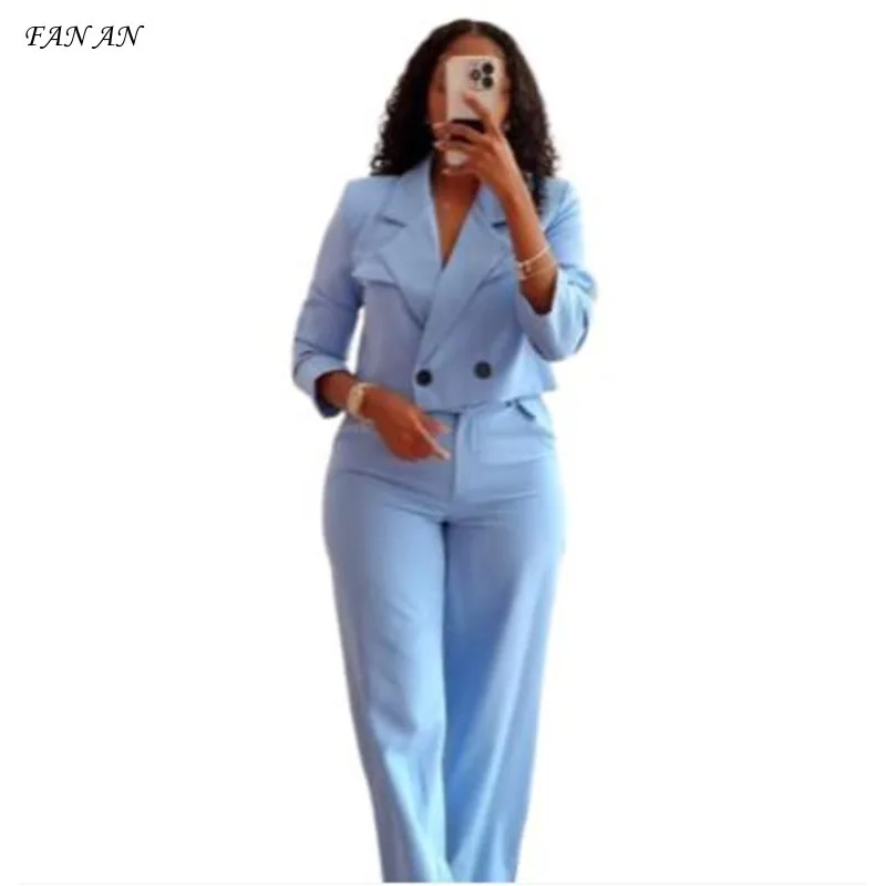 

Women's 2024 Summer Fall New Fashion Solid Color Lapel Suit Top Wide Leg Trousers Casual Commuter Suit Women's Two-piece Set