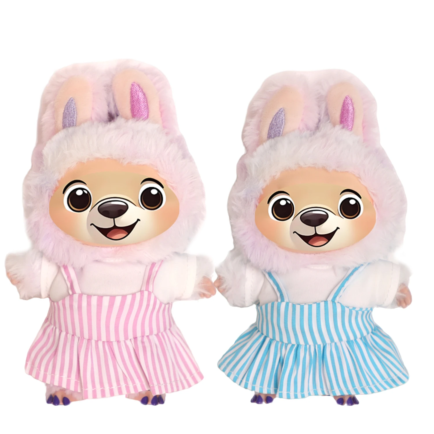 

Для 17 см куклы Labubu, мини-милые полоски, платье с лямкой на шее, лоскутная юбка, ткань для кукол Labubu V1 V2 V3, хлопковая игрушка