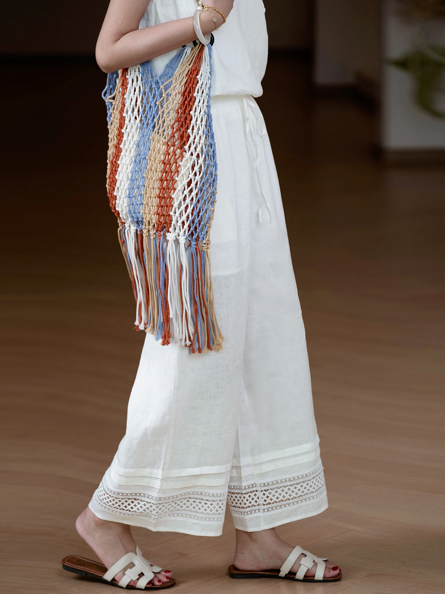 

Удобные льняные повседневные брюки. Женские брюки с отверстием для ремня. Дизайн не хочет снять прямые брюки.