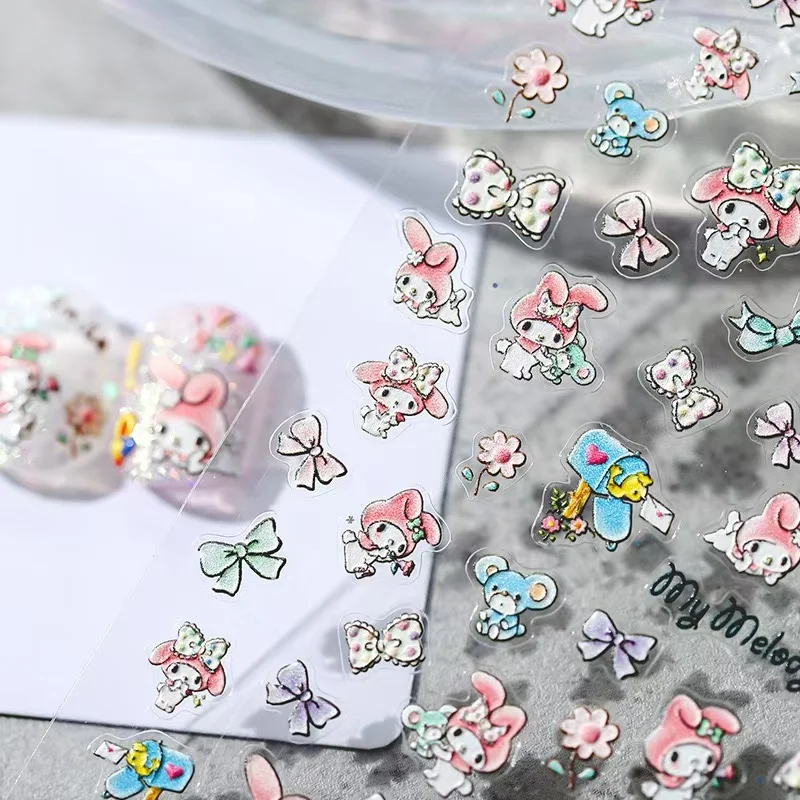 1PCS New 5D Cartoon Sanrio Cute Hello Kitty Nail Stickers Anime Kuromi My Melody Stickers For Nails Nail Supplies Nail Decals