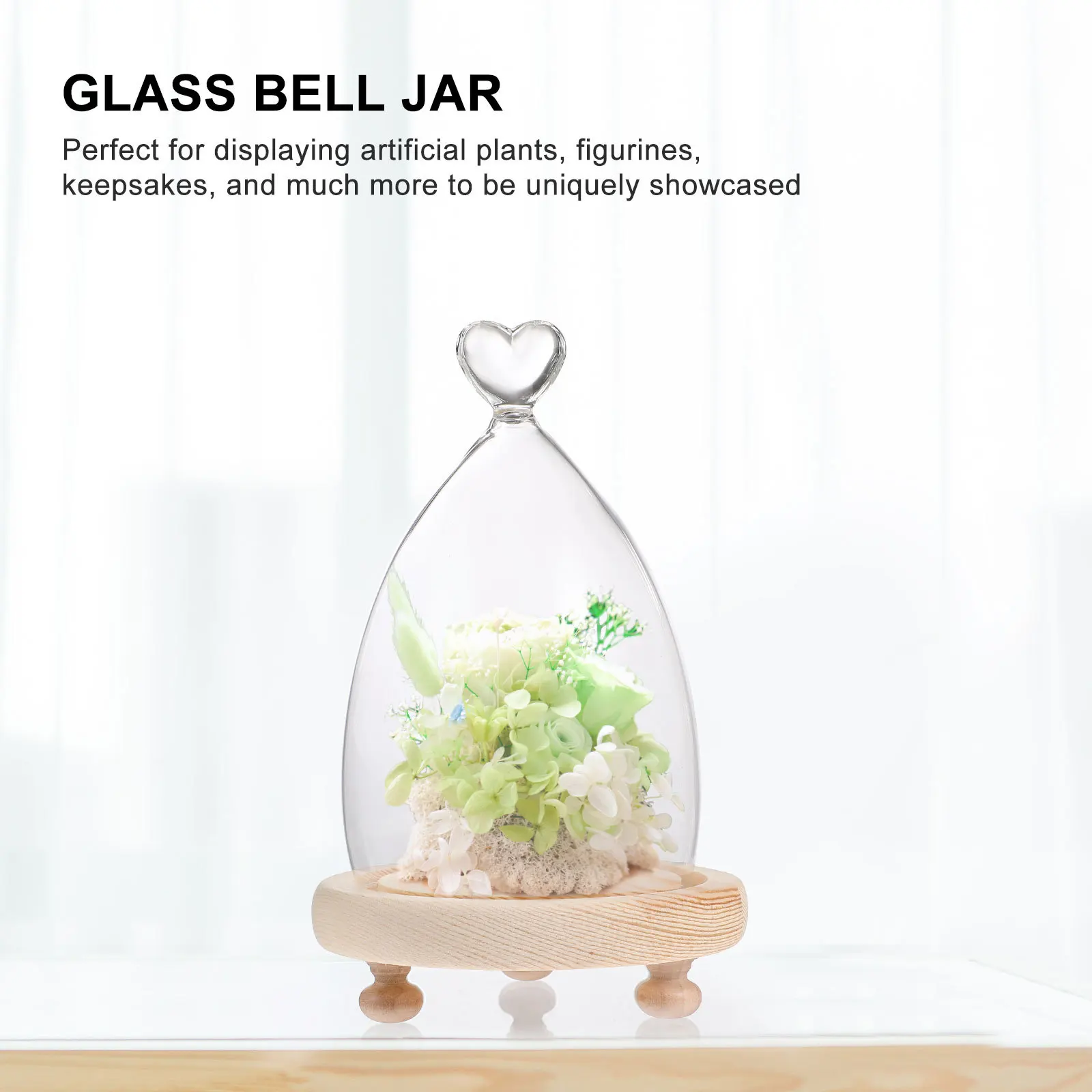 

Transparent Heart Shape Glass Dome Display Cover Glass Bell Jar for Micro Landscape Eternal Flower Decorative Accent